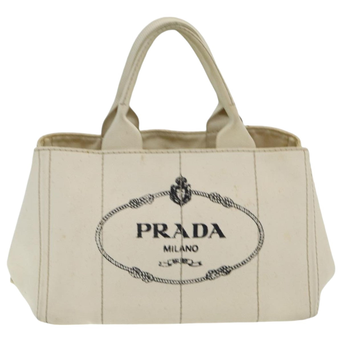 PRADA Canapa MM Hand Bag Canvas Cream Auth