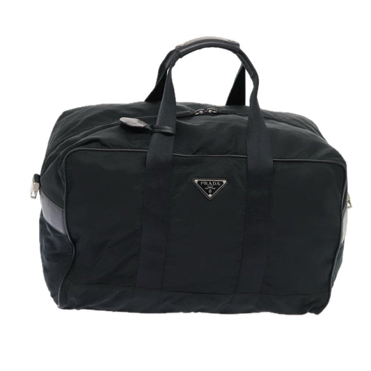 PRADA Boston Bag Nylon Black Silver Auth