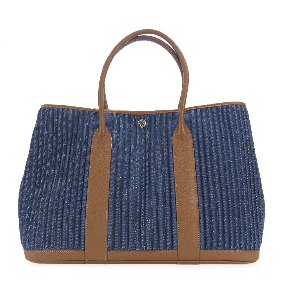 HERMES Tote Bag Denim, Leather Navy Garden party PM unisex(Unisex)