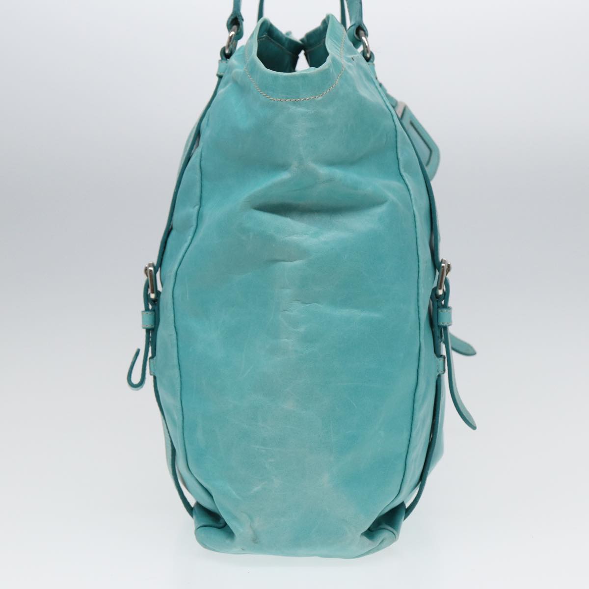 PRADA Tote Bag Leather Turquoise Blue Auth