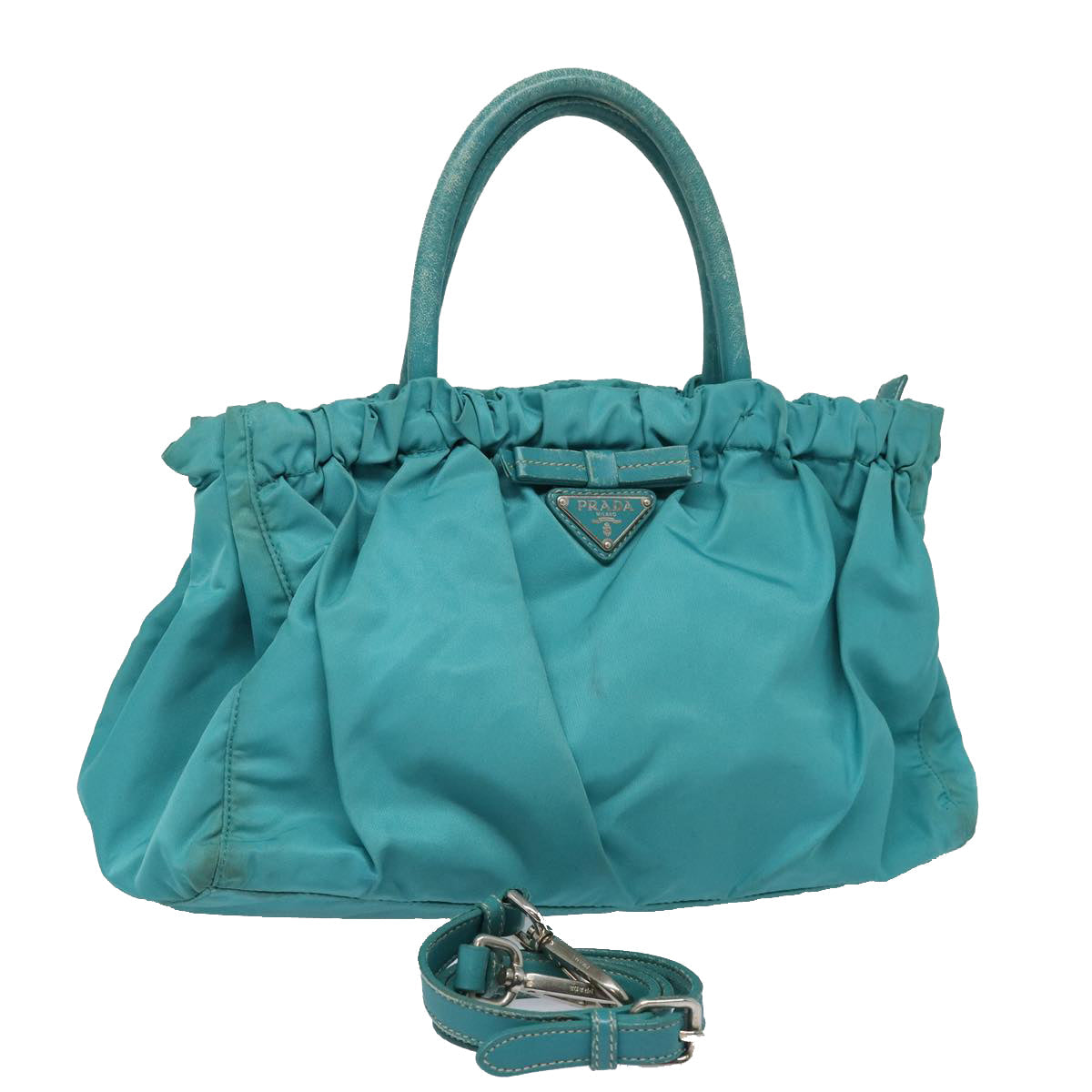 PRADA Hand Bag Nylon 2way Turquoise Blue Auth
