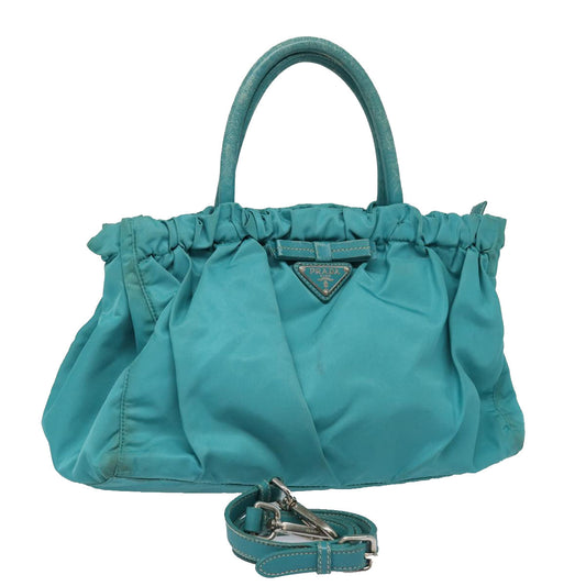 PRADA Hand Bag Nylon 2way Turquoise Blue Auth