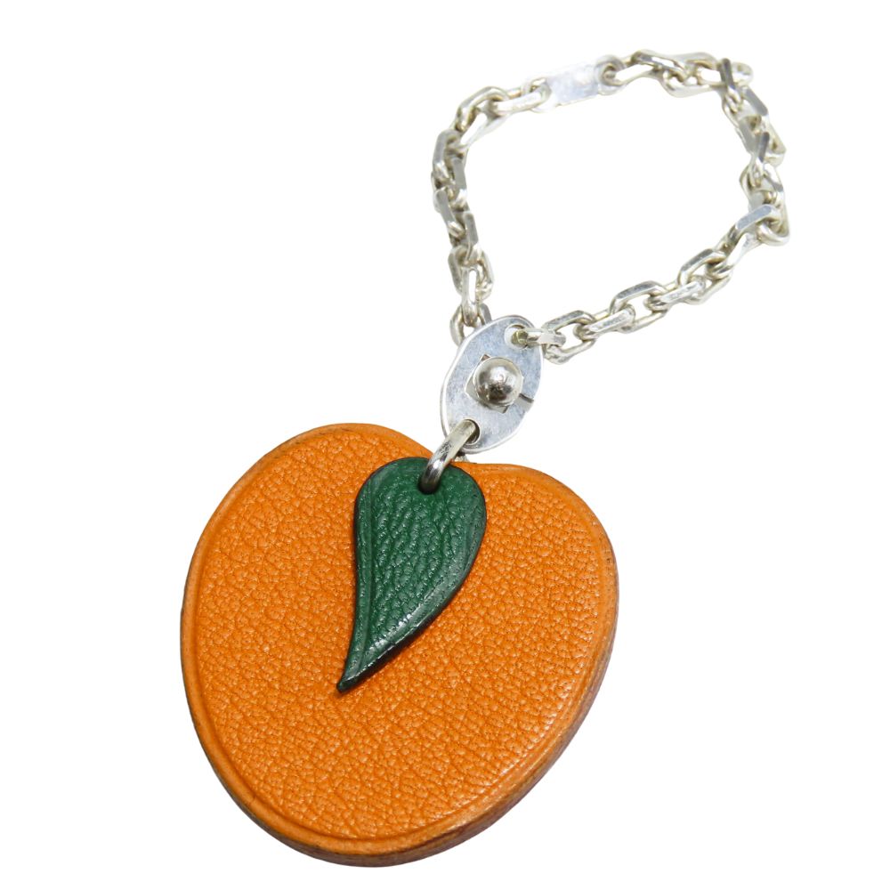 HERMES Bag charm Leather, Silver925 Orange Women