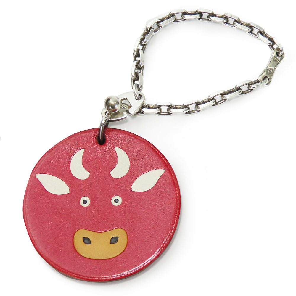 HERMES Bag charm Leather, Silver925 Red animal Women