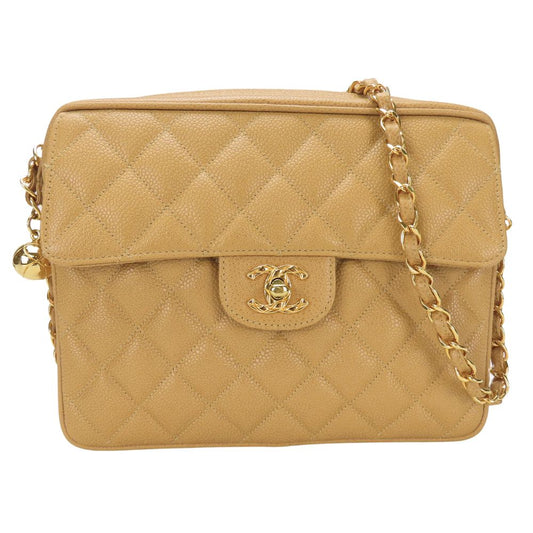 CHANEL Shoulder Bag Caviar skin beige Matrasse
