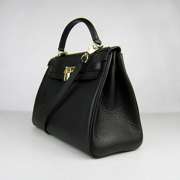 Luxury Hermes Kelly 32cm Togo Leather Handbag 6108 Black Golden