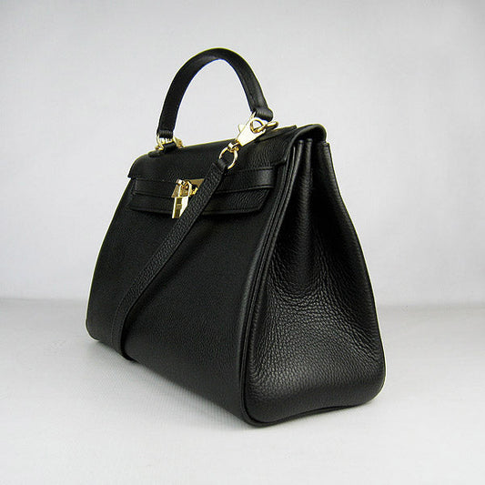 Luxury Hermes Kelly 32cm Togo Leather Handbag 6108 Black Golden
