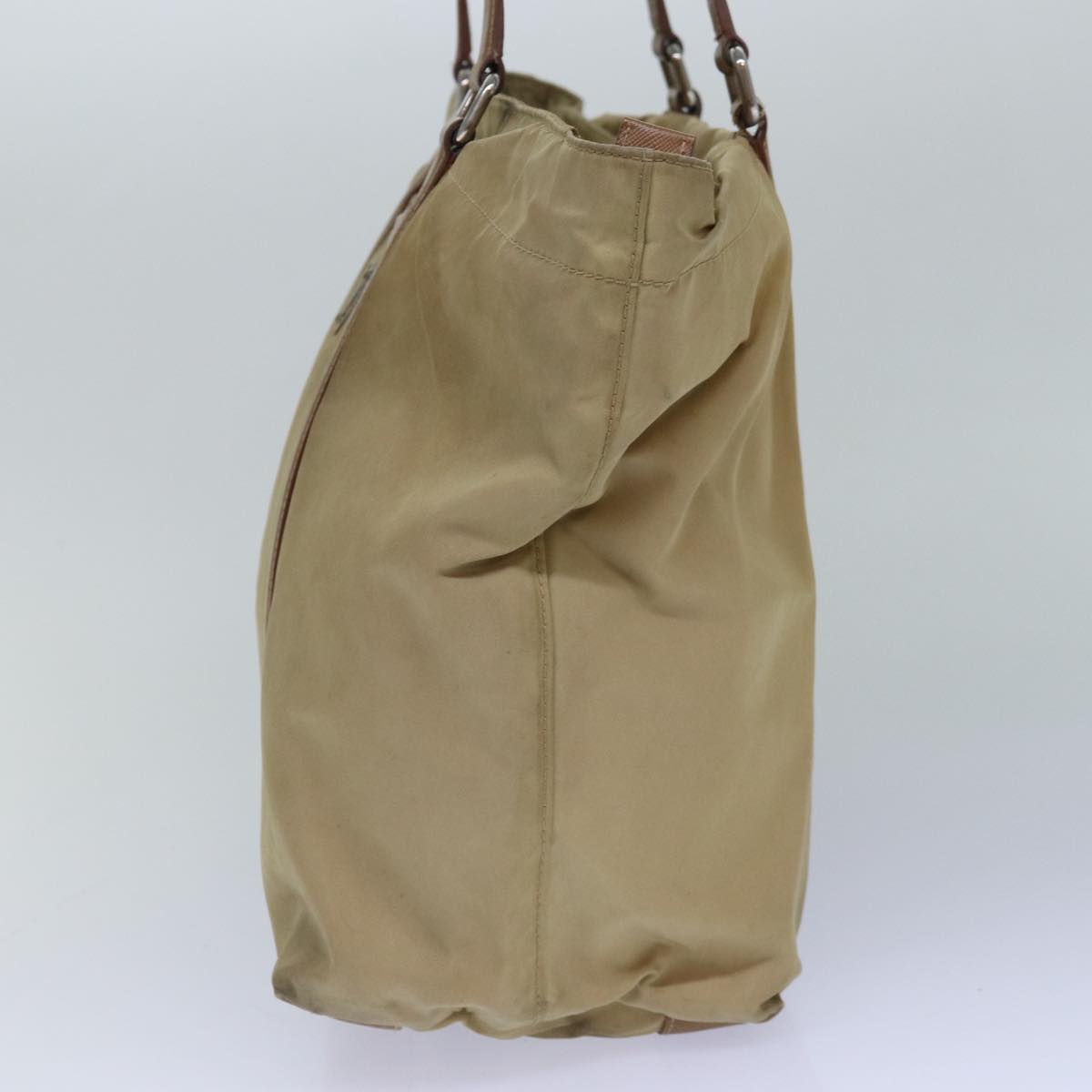 PRADA Tote Bag Nylon Beige Silver Auth