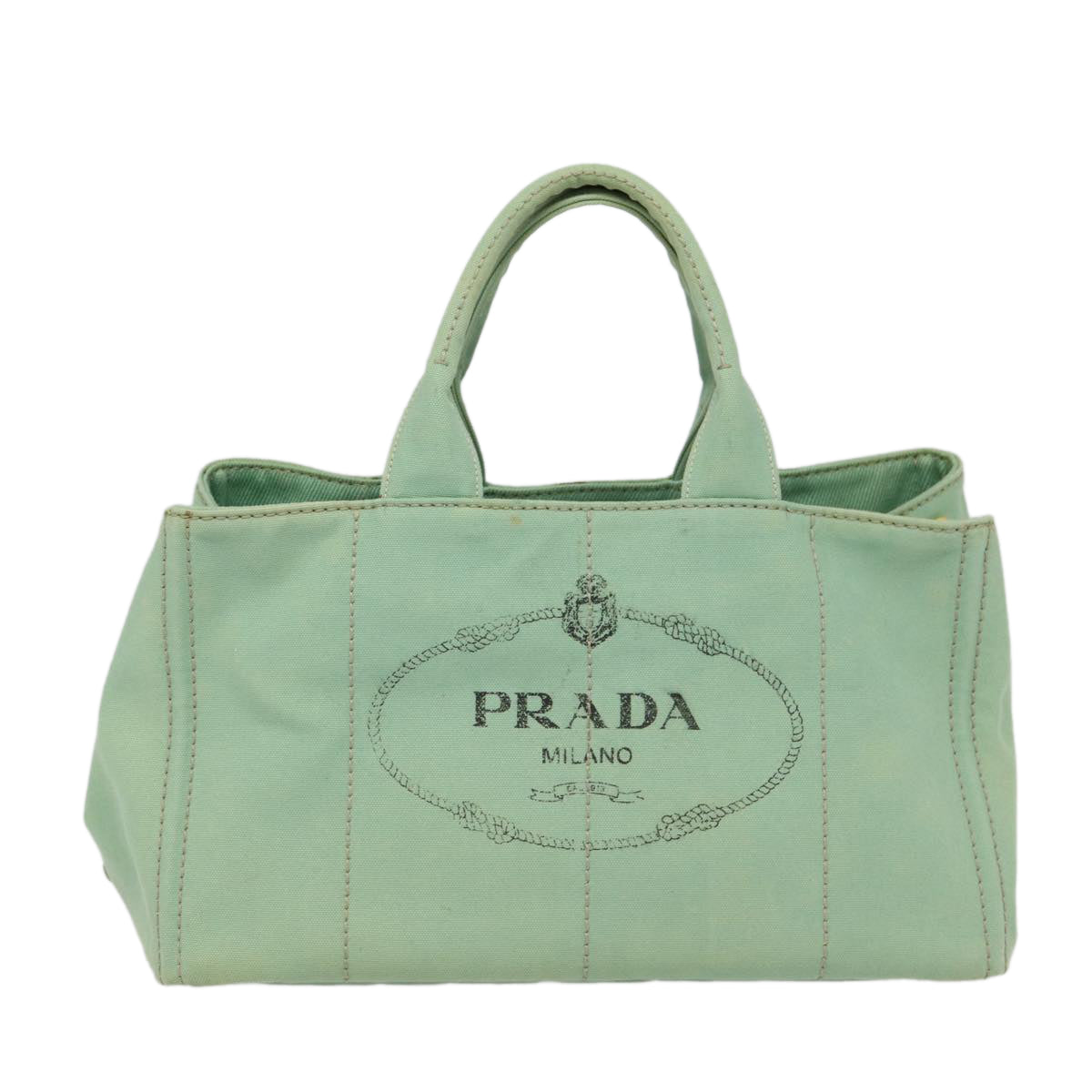 PRADA Canapa GM Hand Bag Canvas Gold Green Auth