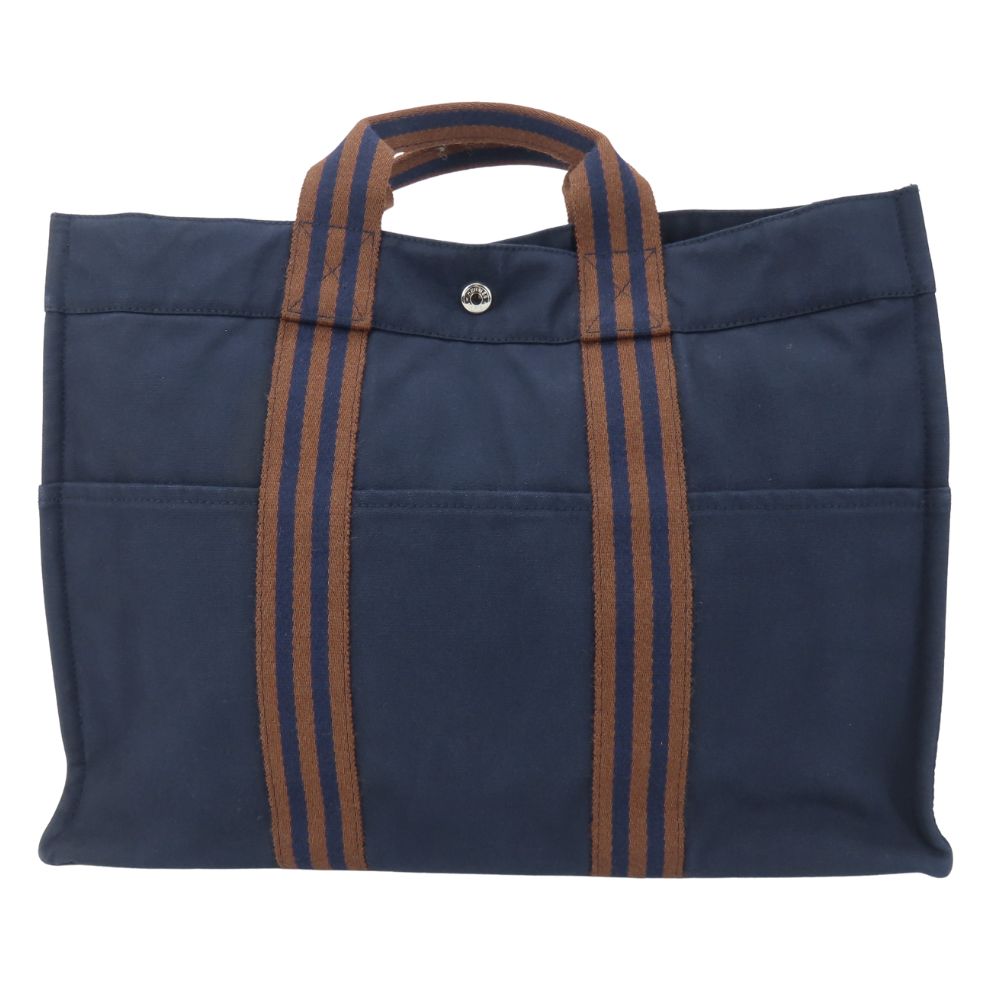 HERMES Tote Bag Cotton canvas Navy Fool ToeMM