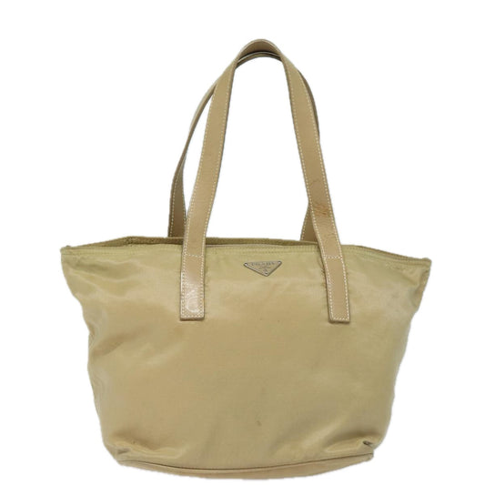 PRADA Hand Bag Nylon Silver Beige Auth