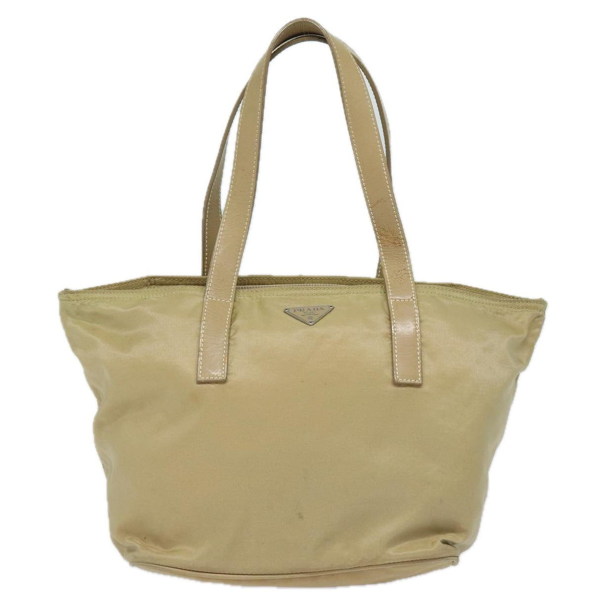 PRADA Hand Bag Nylon Silver Beige Auth