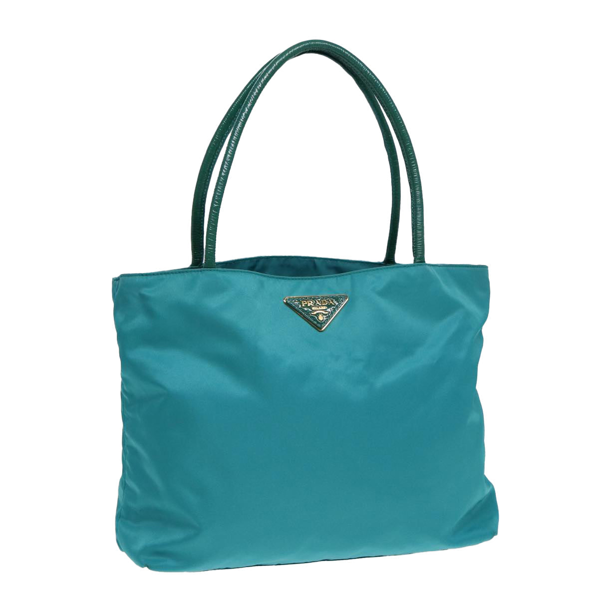 PRADA Tote Bag Nylon Turquoise Blue Gold Auth