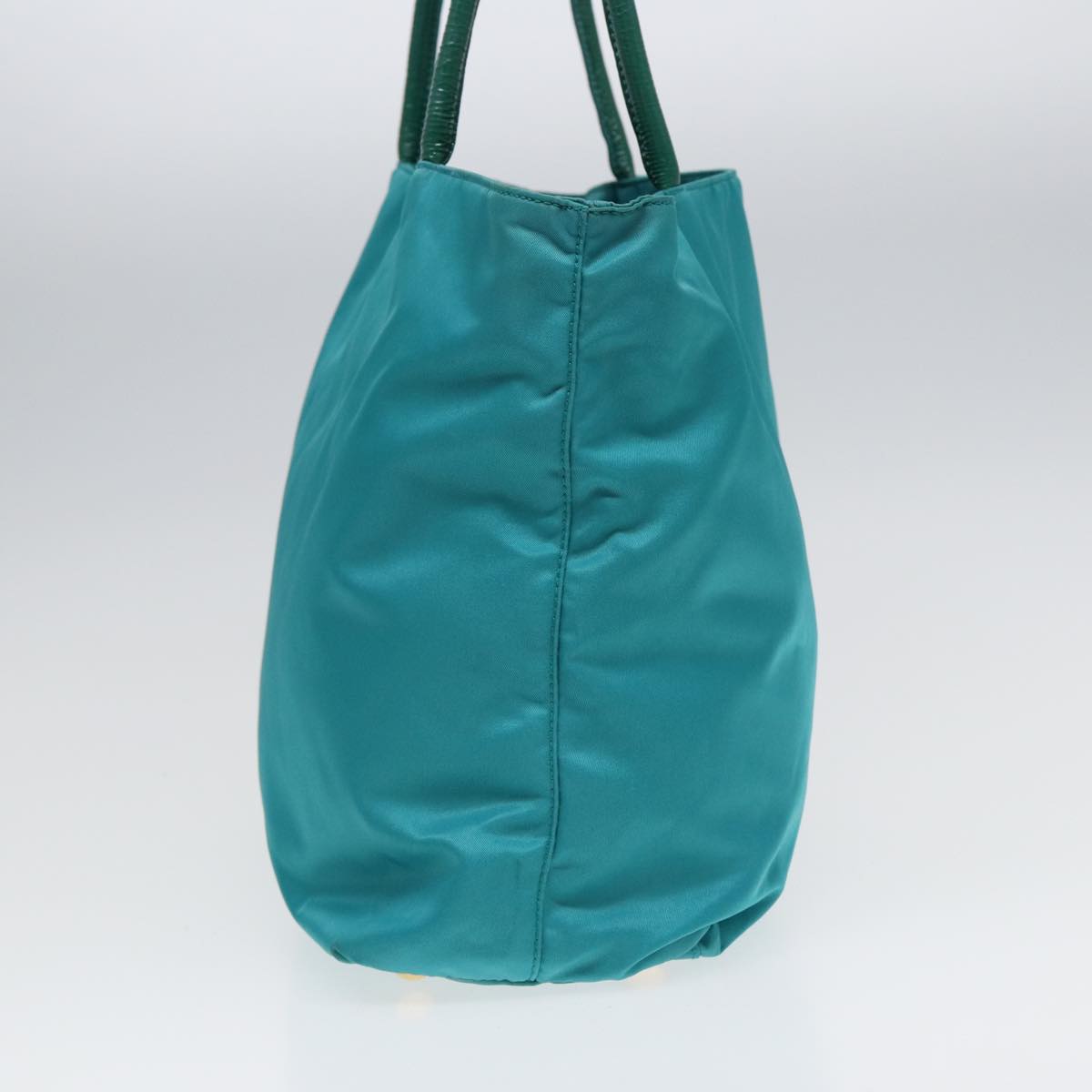 PRADA Tote Bag Nylon Turquoise Blue Gold Auth