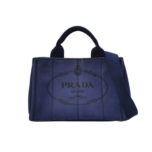 Prada Canape Canvas Tote Small Navy with Strap