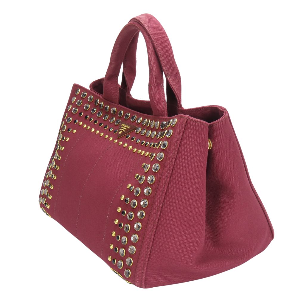 PRADA Tote Bag B2642O canvas Amarrant Studs Canapa Women