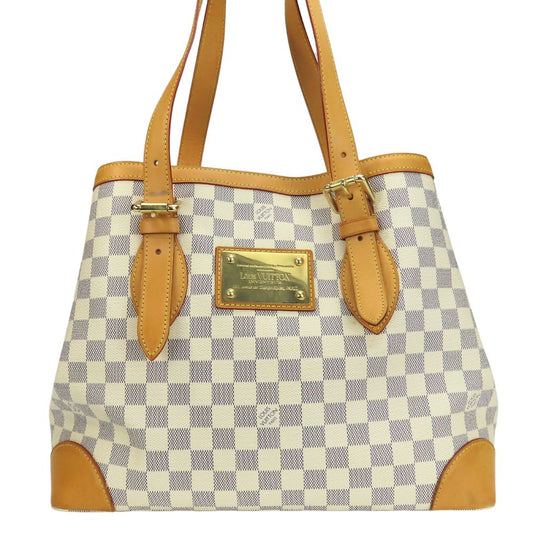 LOUIS VUITTON Tote Bag Damier Azur, Tanned Leather white HamsteadMM Women