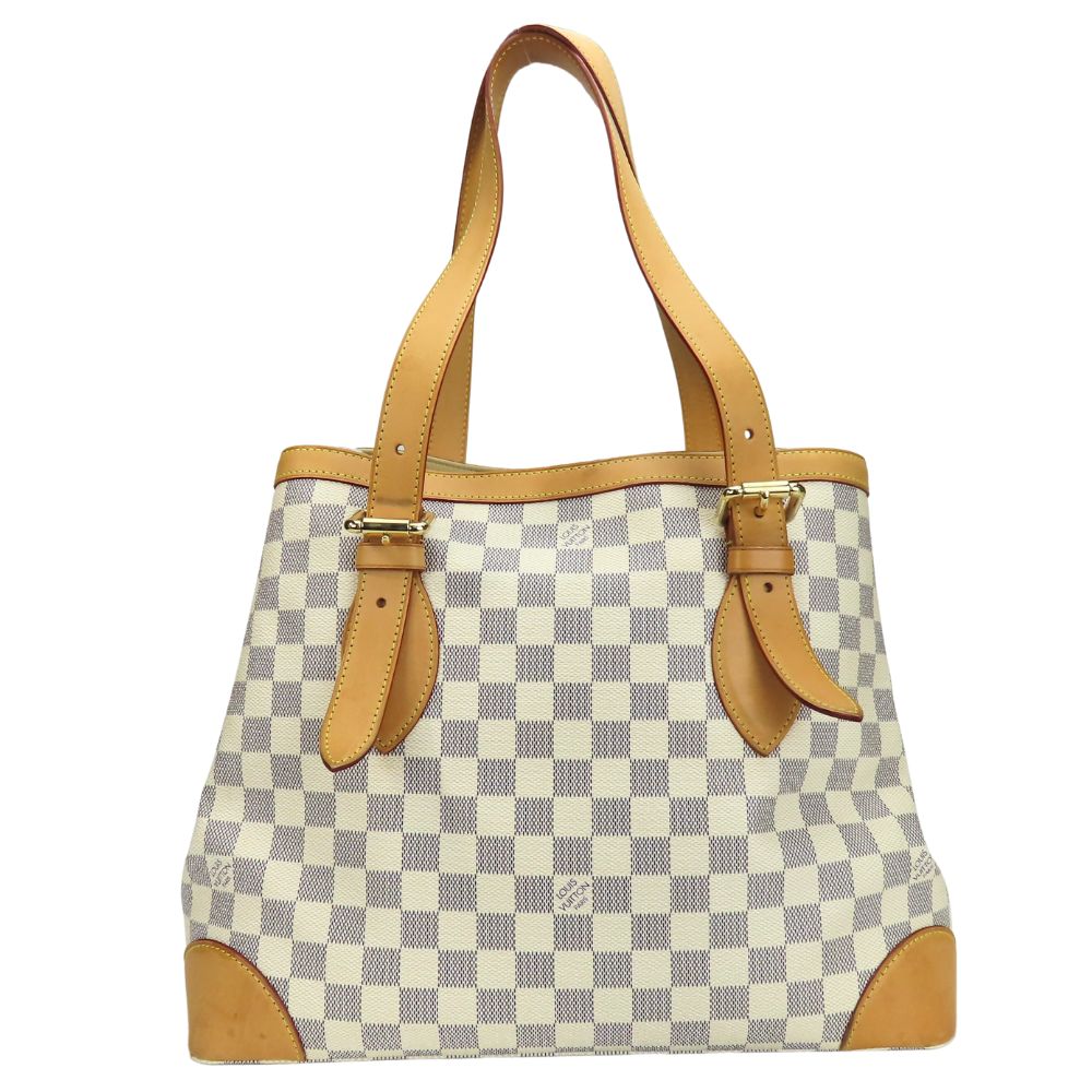 LOUIS VUITTON Tote Bag Damier Azur, Tanned Leather white HamsteadMM Women