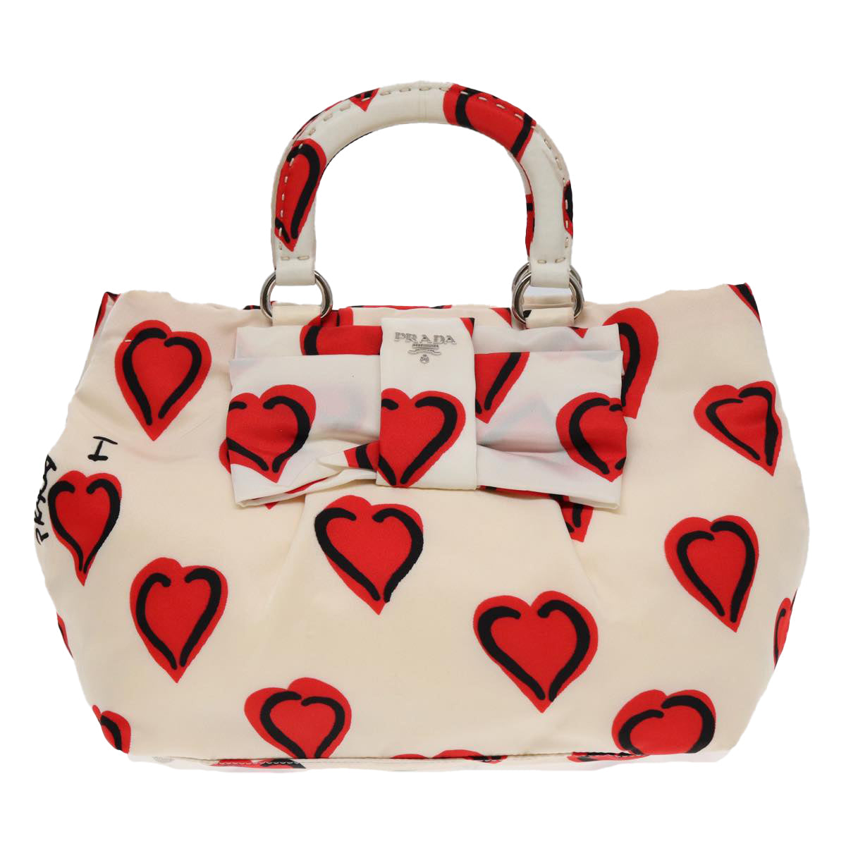 PRADA Hand Bag Nylon 2way White Red Auth