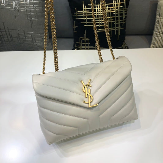Yves Saint Laurent Loulou Small Chain Bag In Matelassé "Y" White