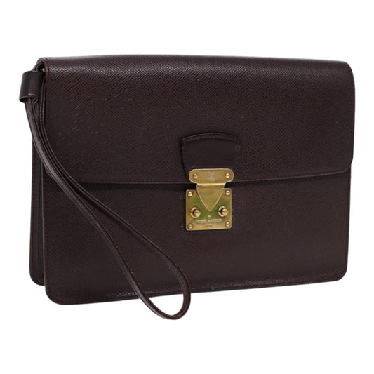 LOUIS VUITTON Taiga Pochette Kourad Clutch Bag Acajou LV Auth
