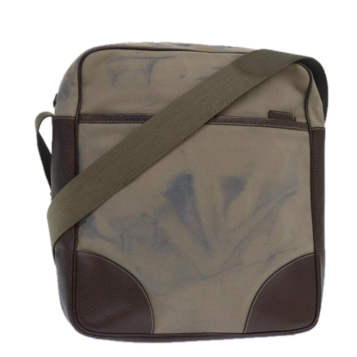 PRADA Shoulder Bag Canvas Leather Brown Silver Auth