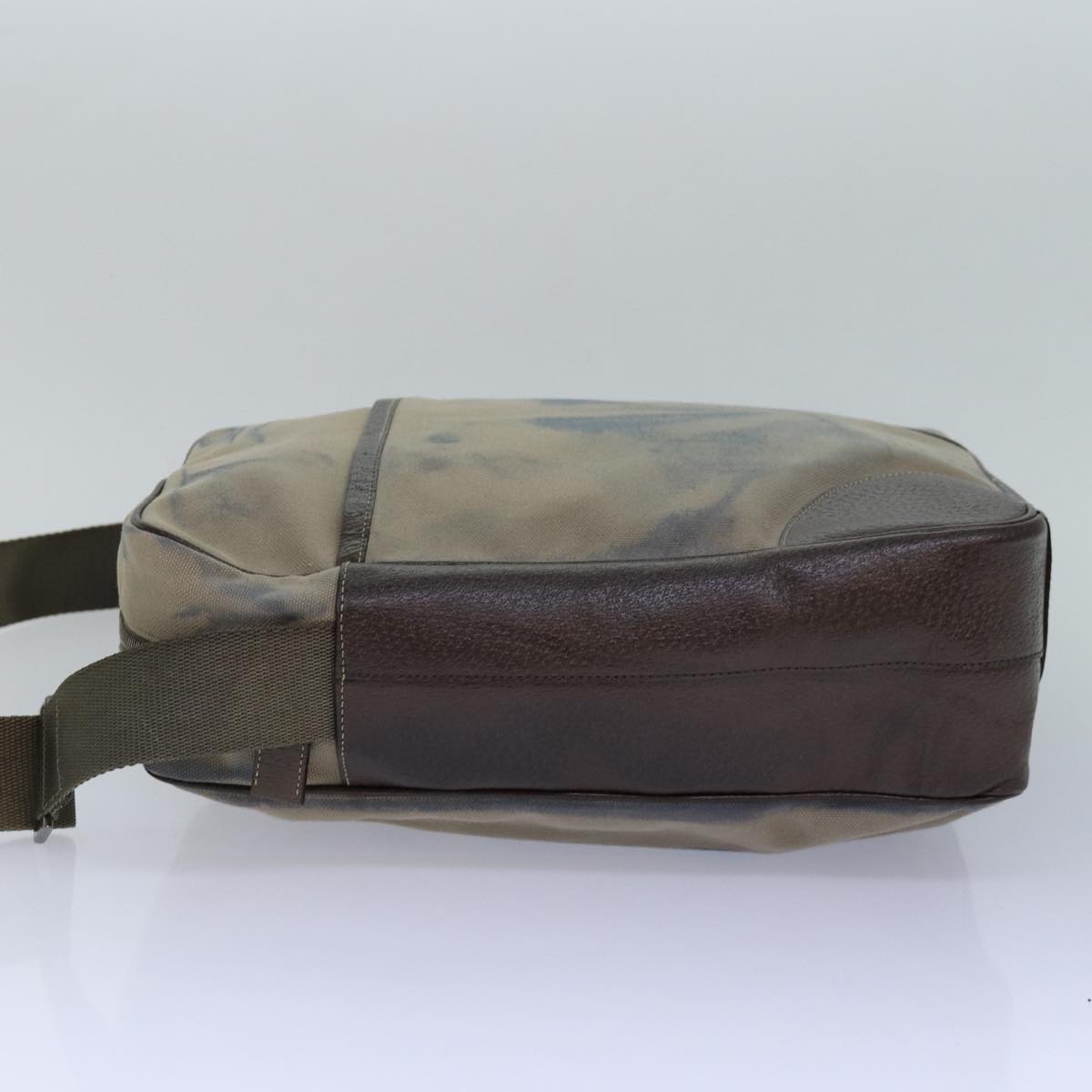 PRADA Shoulder Bag Canvas Leather Brown Silver Auth