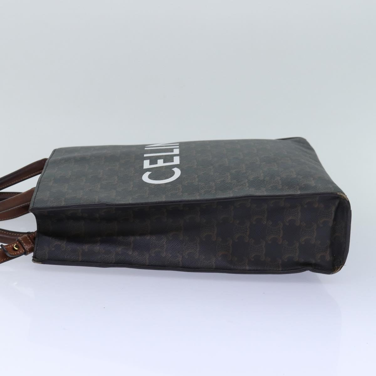 Luxury CELINE Triomphe Canvas Hand Bag PVC 2way Black Gold Auth 85281