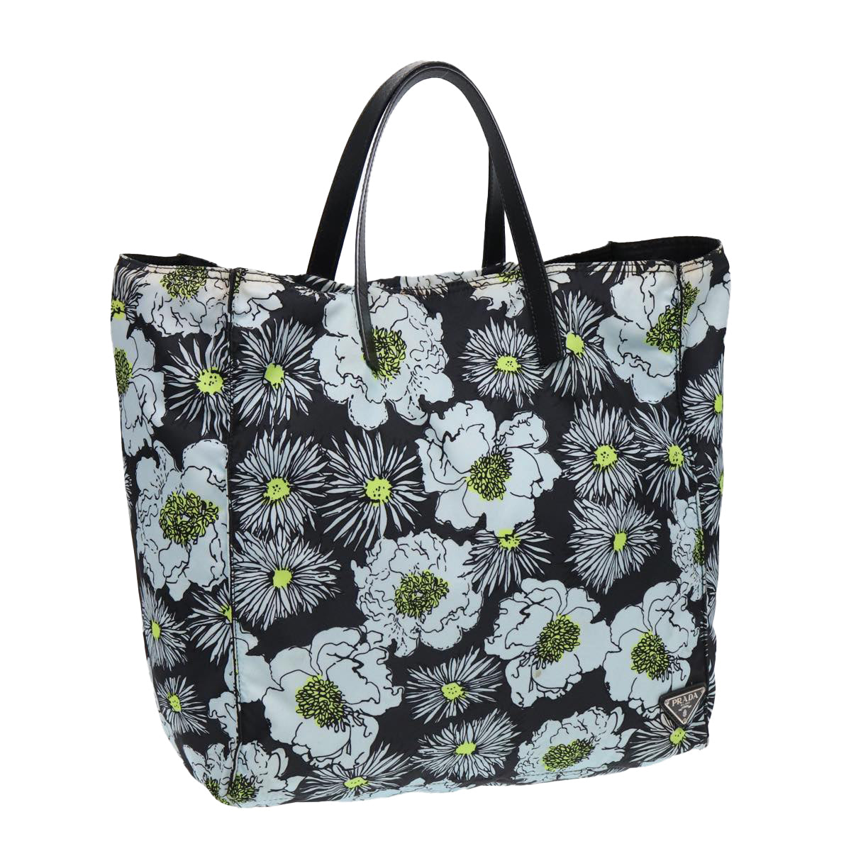 PRADA Tote Bag Nylon Black Blue Silver Auth