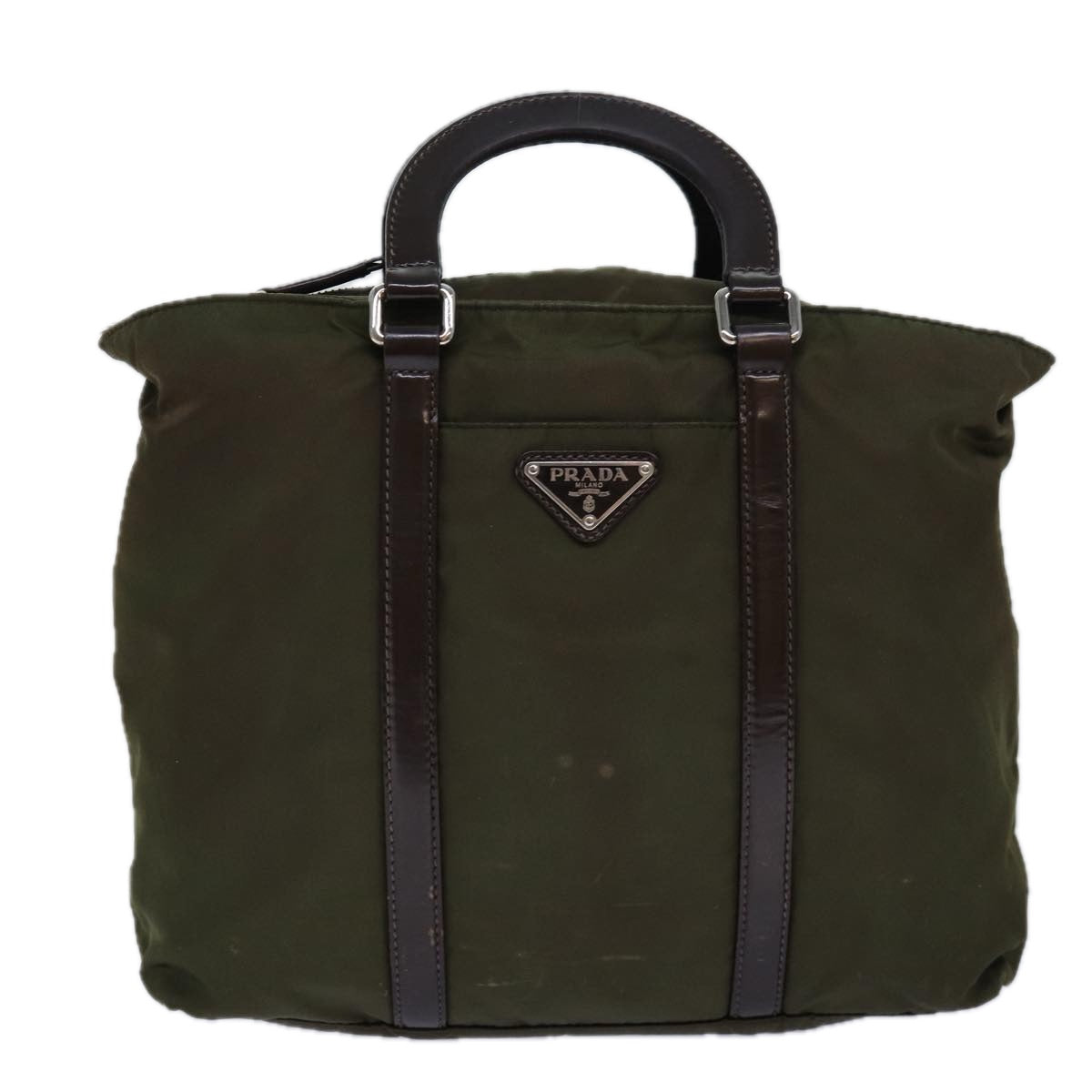 PRADA Hand Bag Nylon 2way Khaki Silver Auth