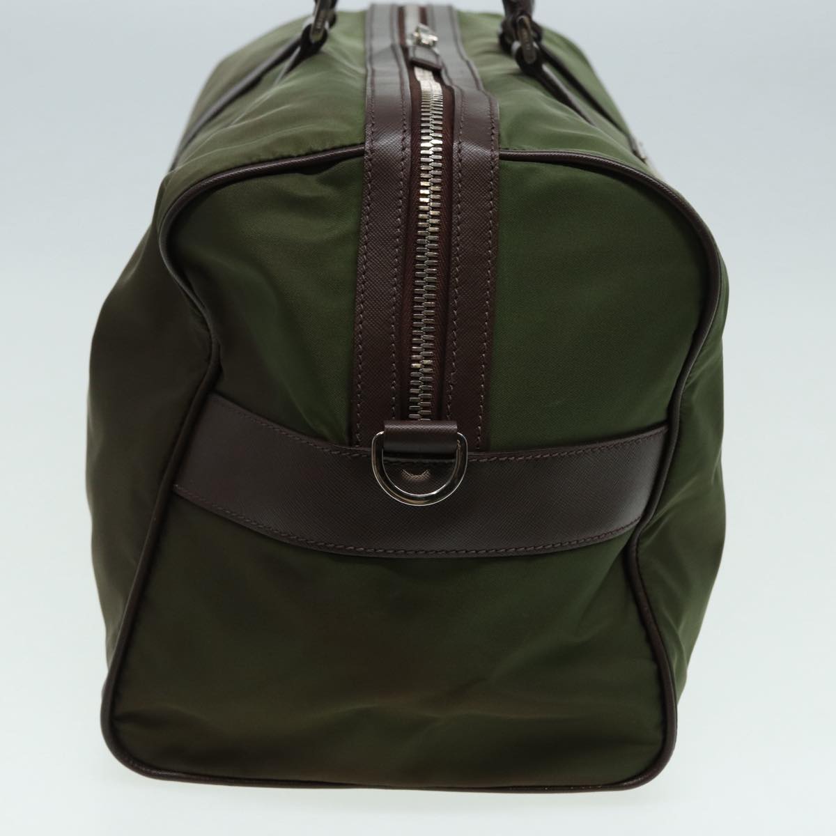 PRADA Boston Bag Nylon Khaki Silver Auth