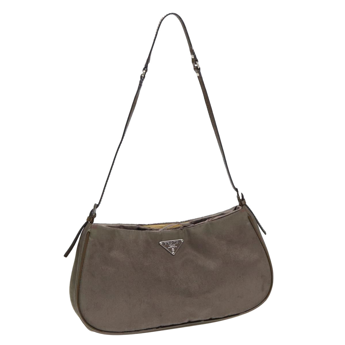 PRADA Accessory Pouch Nylon Khaki Silver Auth Luxury Handbag
