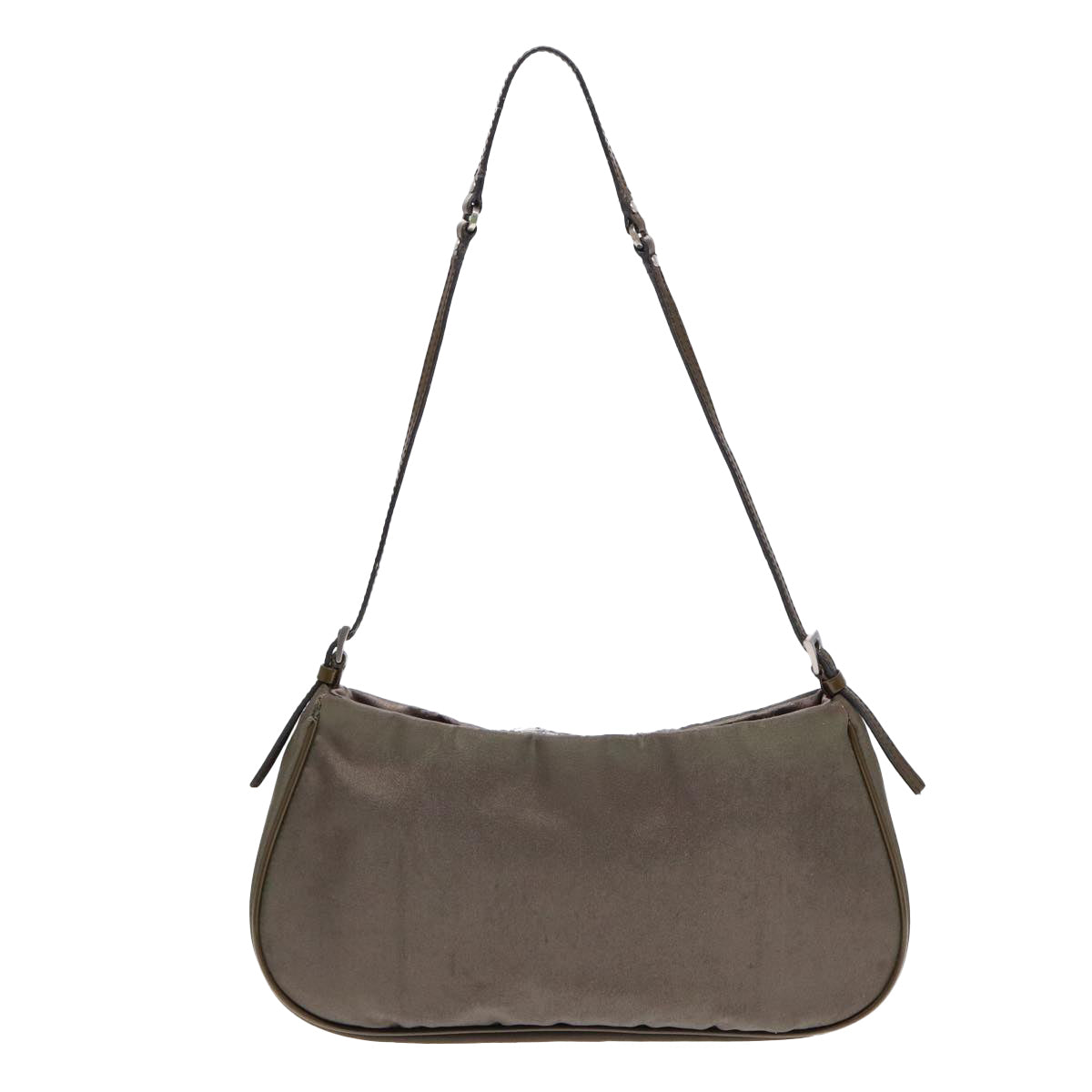 PRADA Accessory Pouch Nylon Khaki Silver Auth Luxury Handbag