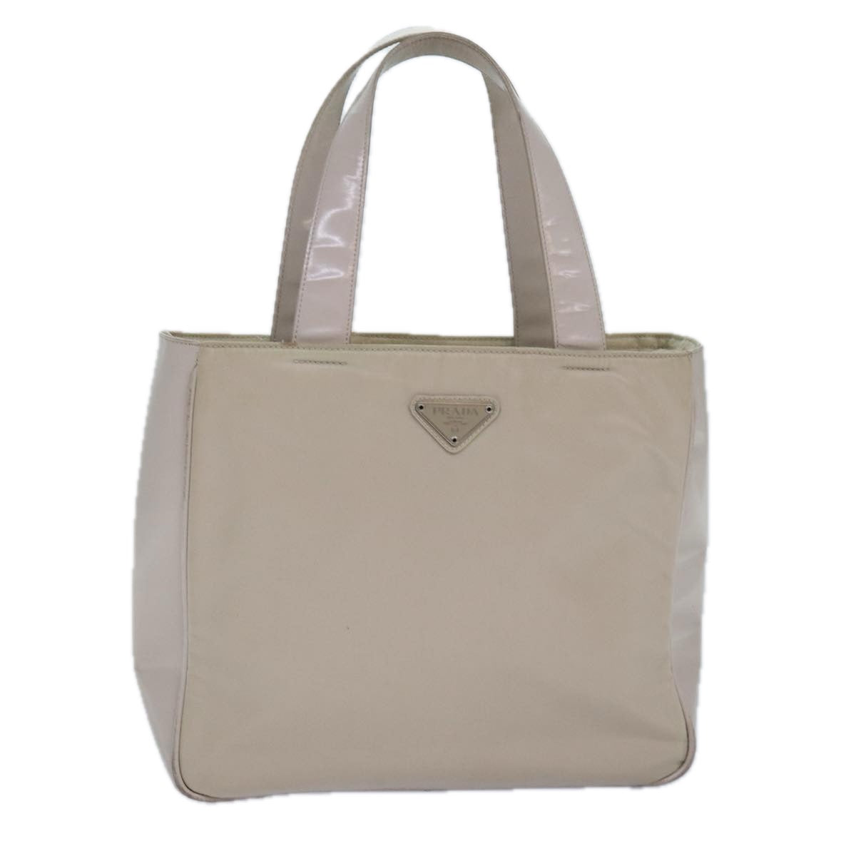 PRADA Tote Bag Enamel nylon Silver White Auth