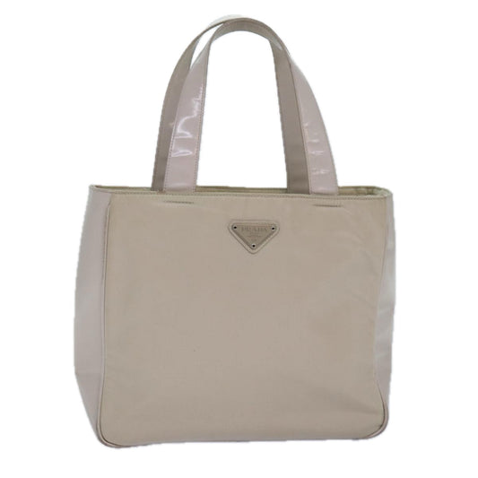PRADA Tote Bag Enamel nylon Silver White Auth