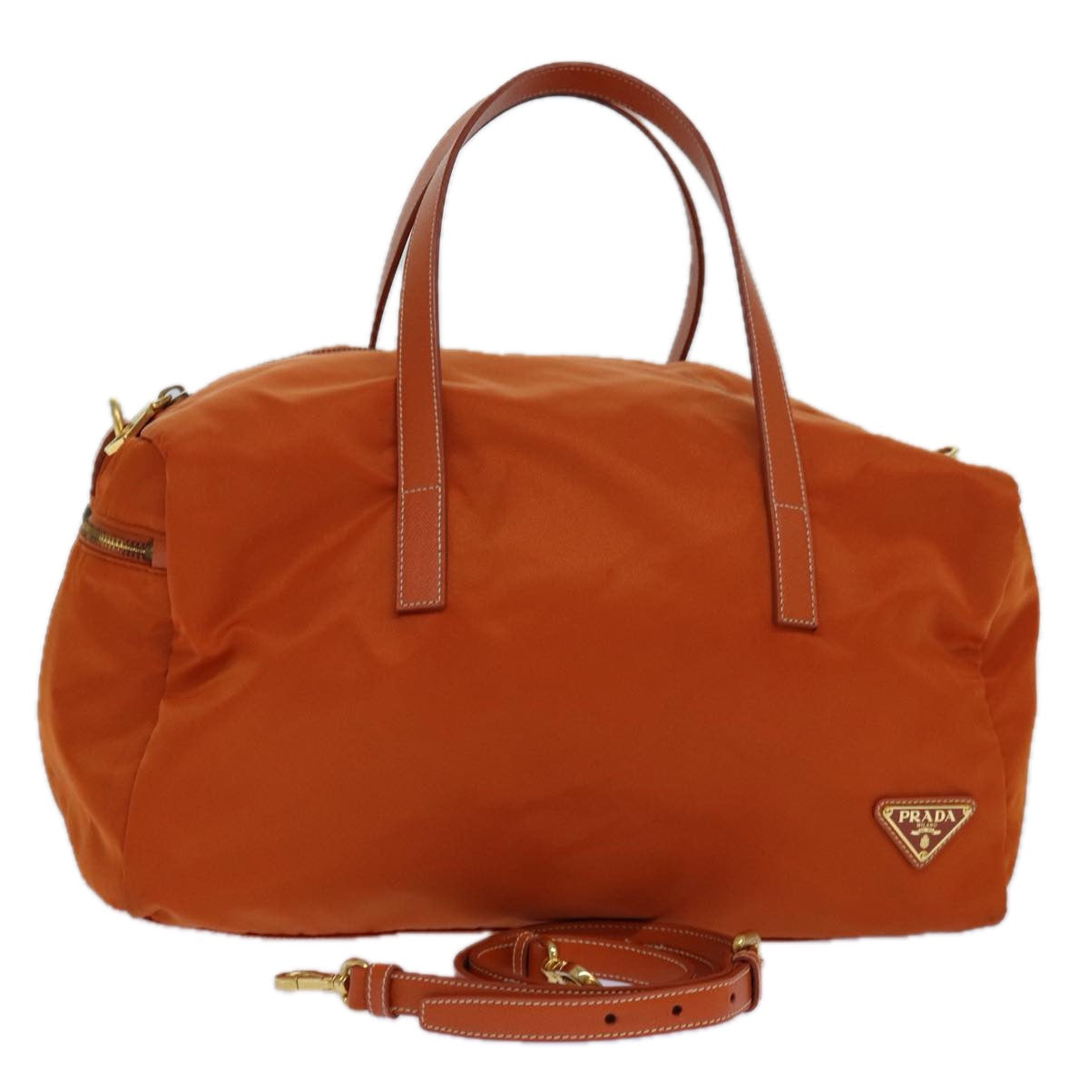 PRADA Hand Bag Nylon 2way Orange Gold Auth