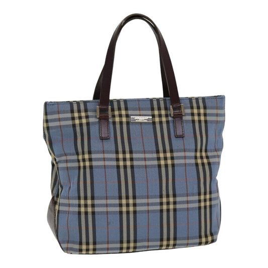 Burberry Nova Check Blue Label Hand Bag Nylon Blue Brown Silver Auth 85542