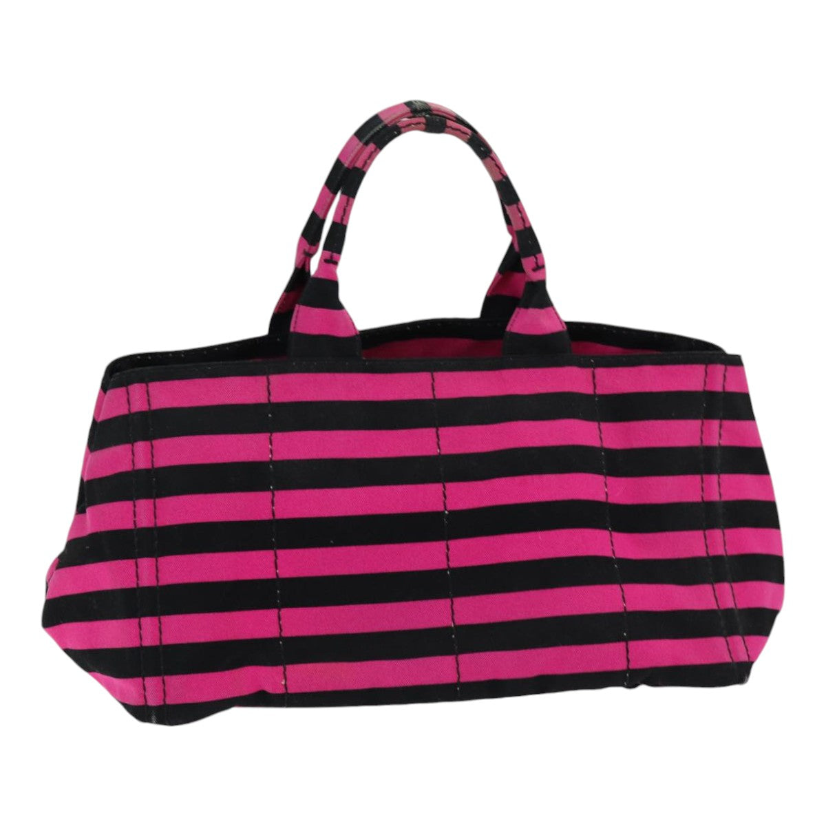 PRADA Canapa GM Hand Bag Canvas Black Pink gold Auth