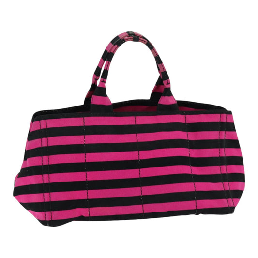 PRADA Canapa GM Hand Bag Canvas Black Pink gold Auth
