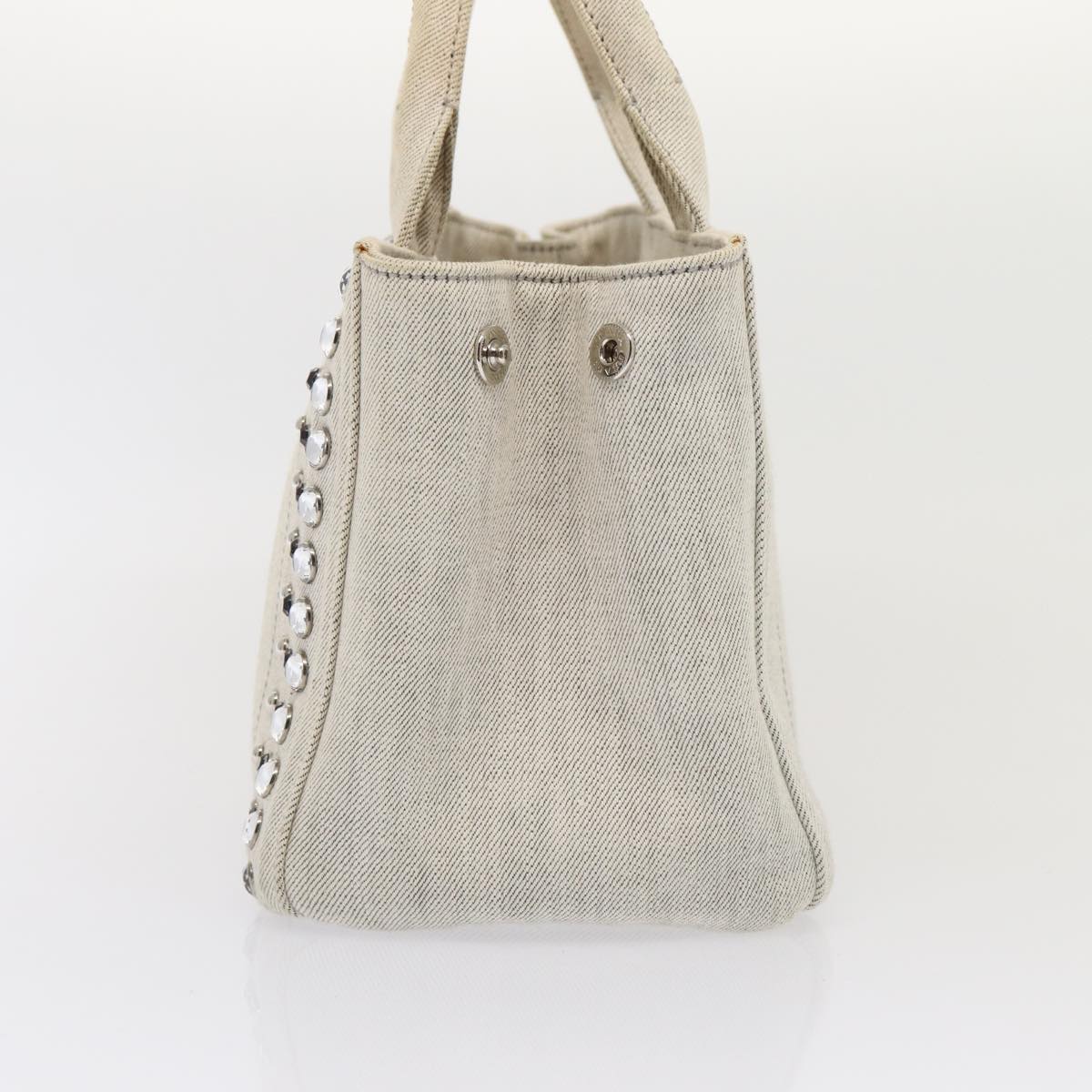 PRADA Bijoux Canapa PM Hand Bag Canvas 2way Gray Silver Auth