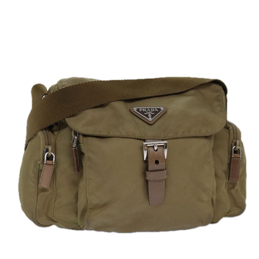 PRADA Shoulder Bag Nylon Beige Silver Auth