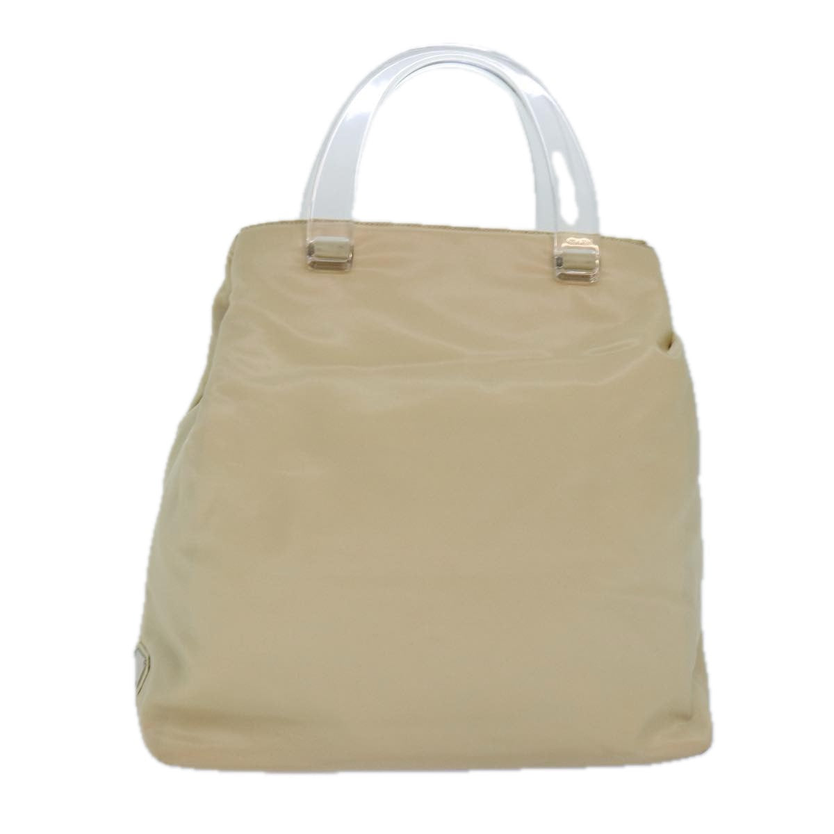 PRADA Hand Bag Nylon Silver Cream Auth