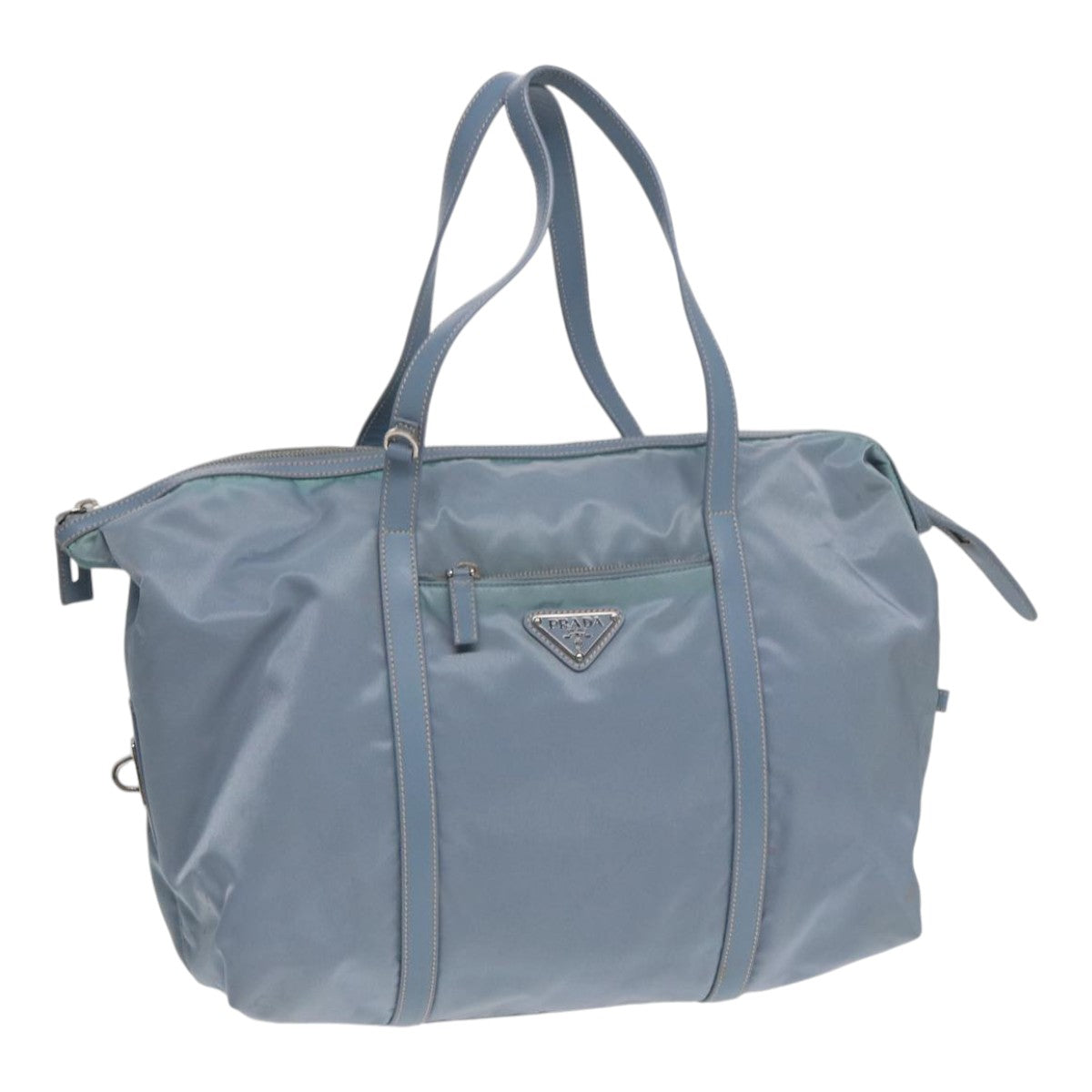 PRADA Tote Bag Nylon Light Blue Silver Auth