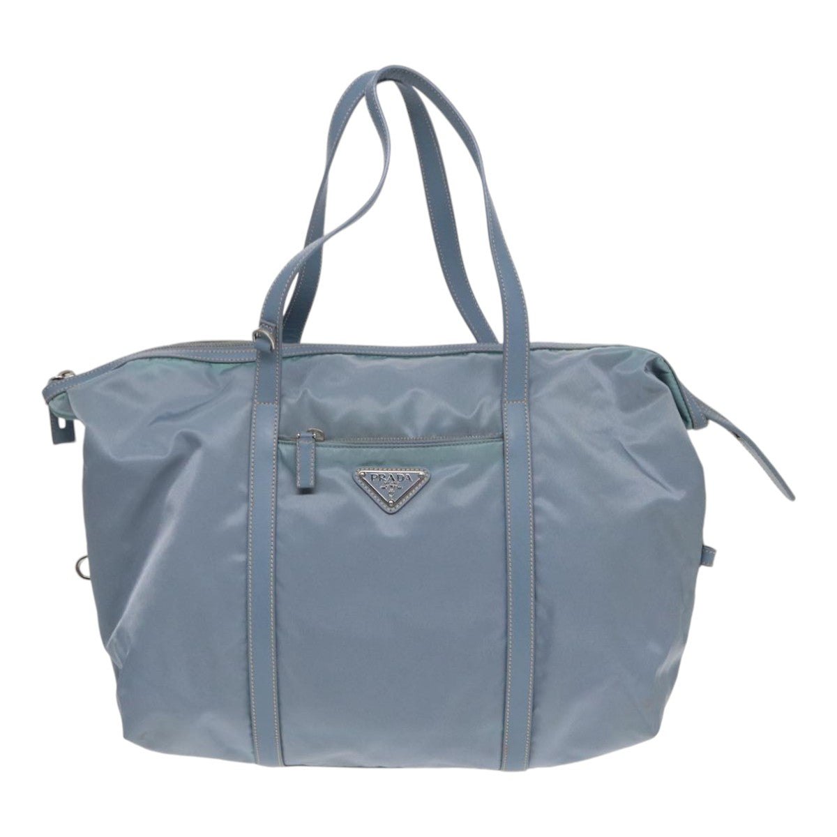 PRADA Tote Bag Nylon Light Blue Silver Auth