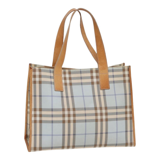 Burberry Nova Check Tote Bag PVC Leather Light Blue Brown Auth 85709