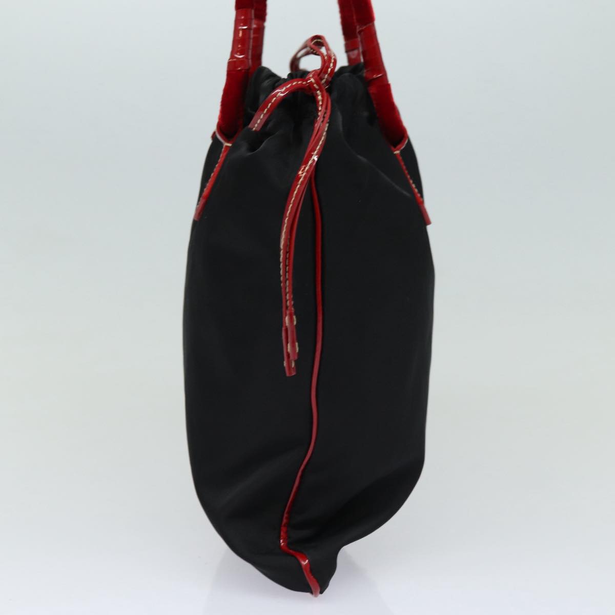PRADA Tote Bag Nylon Velour Black Red Silver Auth