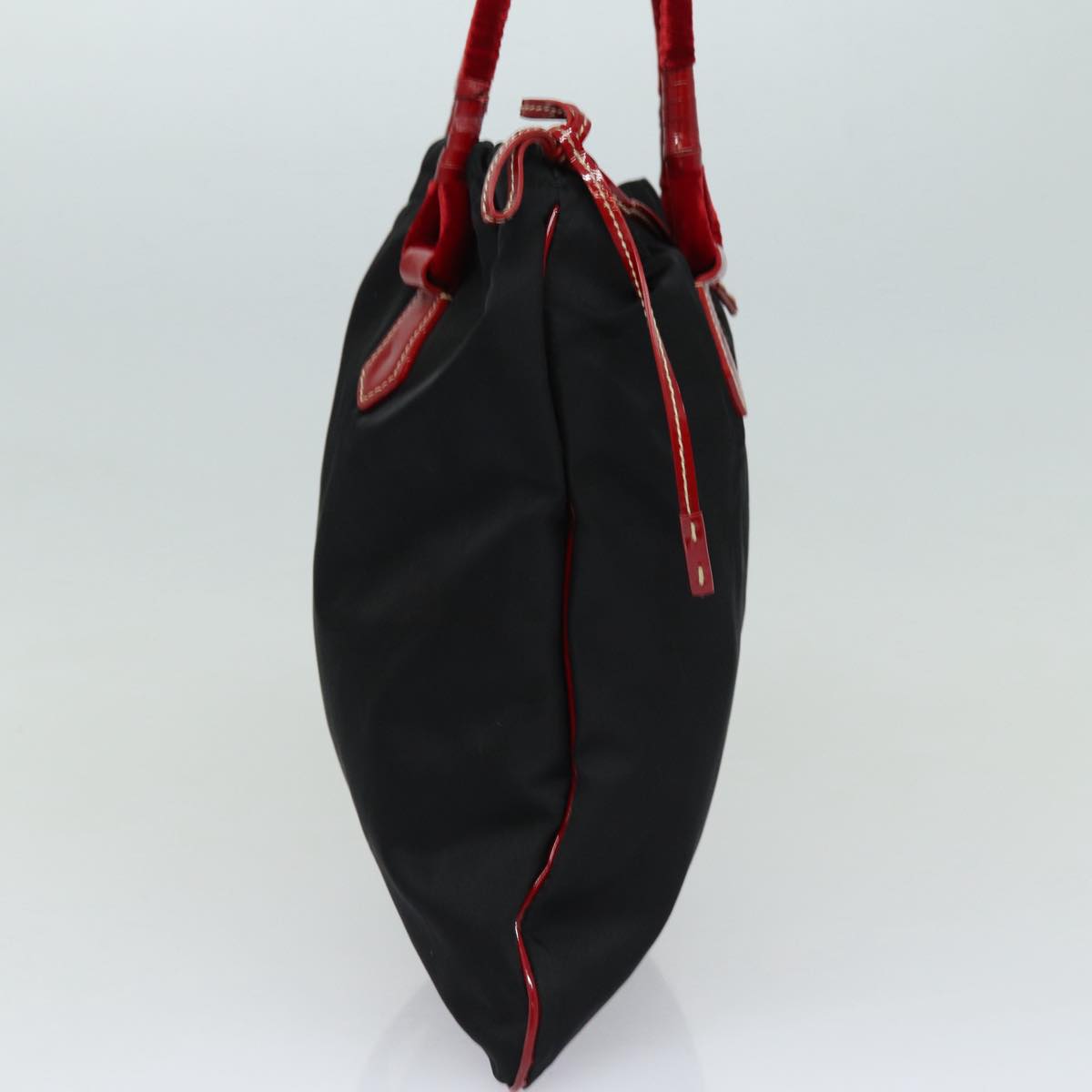 PRADA Tote Bag Nylon Velour Black Red Silver Auth
