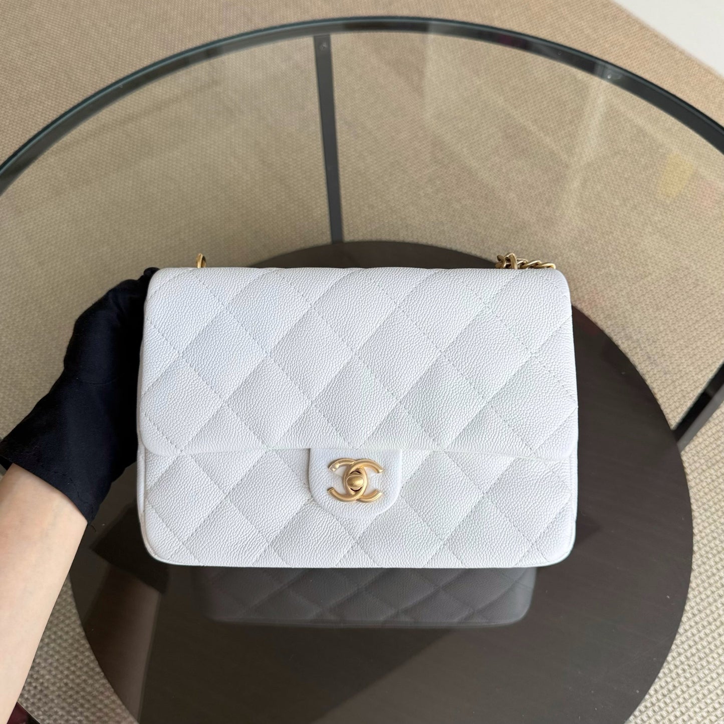 Chanel Flap Medium 25CM Sweetheart 23P Adjustable Chain - Caviar Quilted White Gold Hardware Microchip