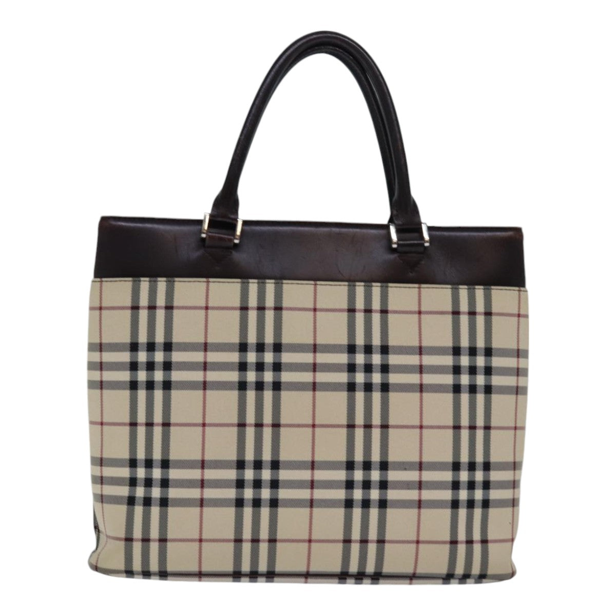 Burberry Nova Check Hand Bag Nylon Beige Silver Auth 85862