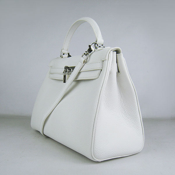 Luxury Hermes Kelly 32cm Togo Leather Handbag 6108 White Silver